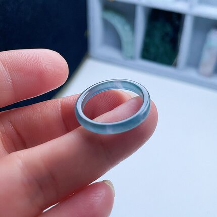 A货翡翠天空海蓝绿渐变方戒指18.2mm天然老坑蓝钢指环清新秀气17#