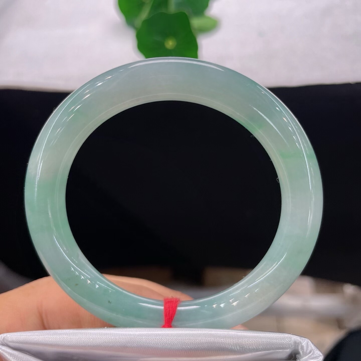 天然A货翡翠手镯冰晴飘花缅甸老坑正圈52.5圈口圆条玉镯子微瑕清