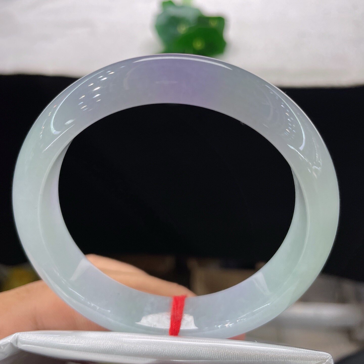 天然A货翡翠手镯乳白淡紫58.3mm缅甸老坑玉镯晴水镯清新淡雅手环