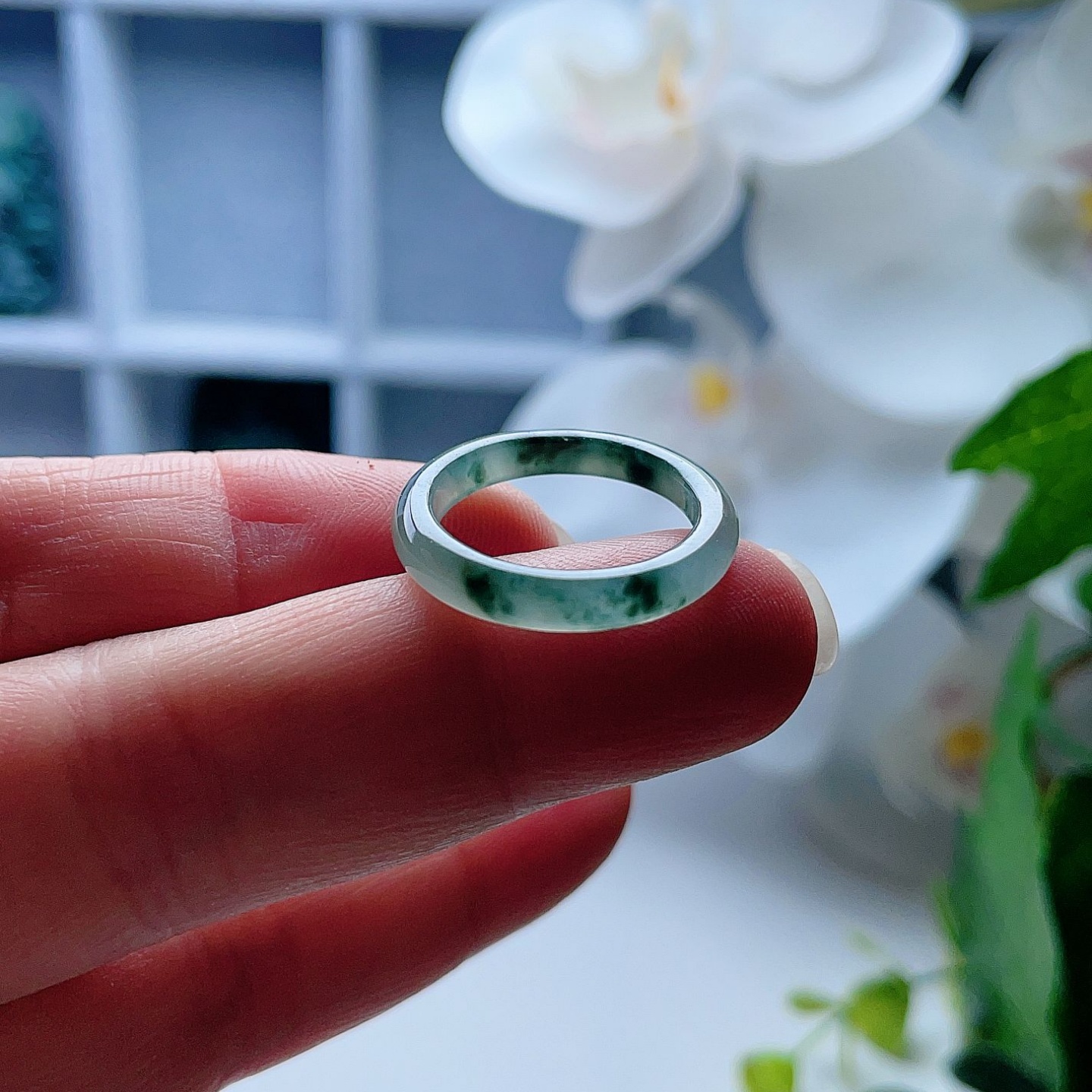 天然翡翠戒指油青油绿飘花意境