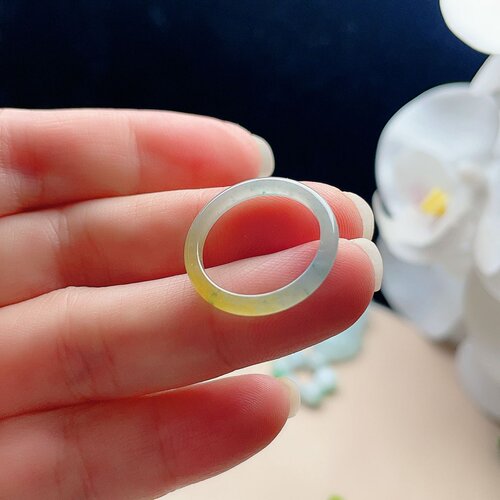 天然翡翠细边戒指晴水黄绿双彩