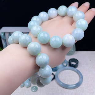 缅甸A货淡绿翡翠大珠手链16mm天然老坑手持把玩圆珠手串入财转运