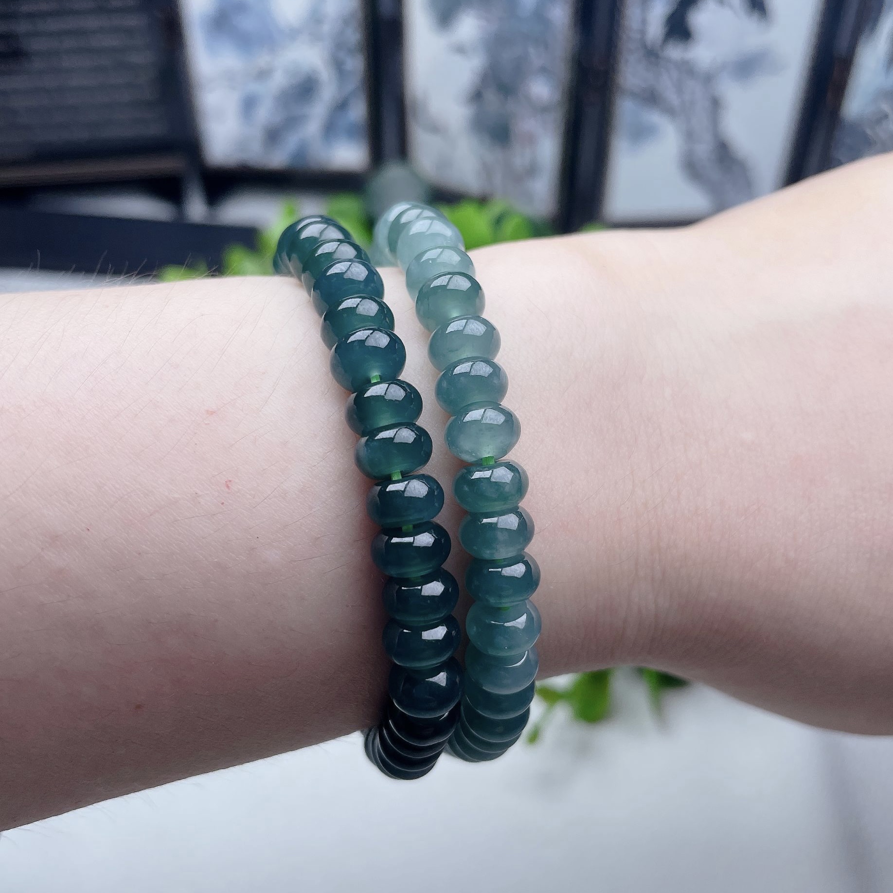 晴水天空蓝蓝绿翡翠算盘珠手链7