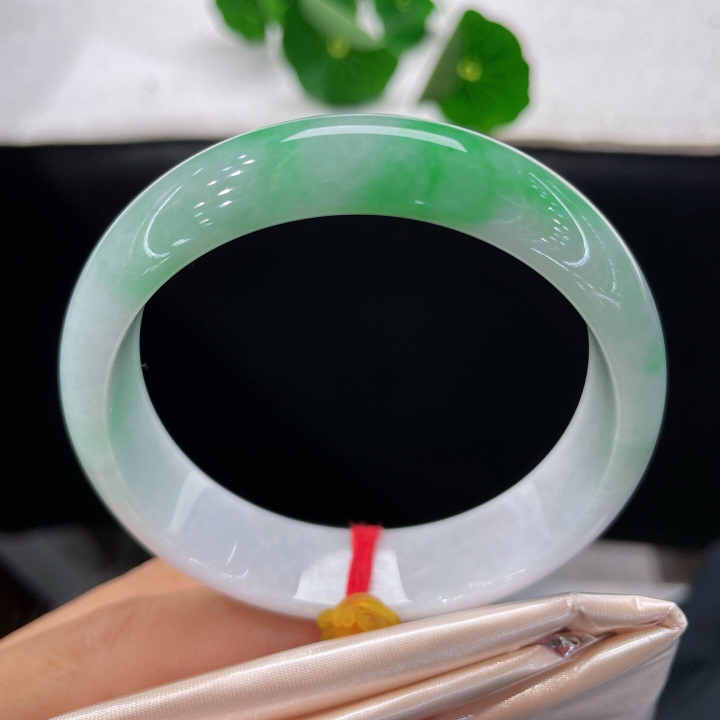 天然A货翡翠手镯白底青飘阳绿缅甸老坑玉镯f56.8mm玉手环宽版镯子
