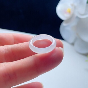 天然A货翡翠戒指乳白15.5mm缅甸老坑玉指环意境清新优雅百搭10