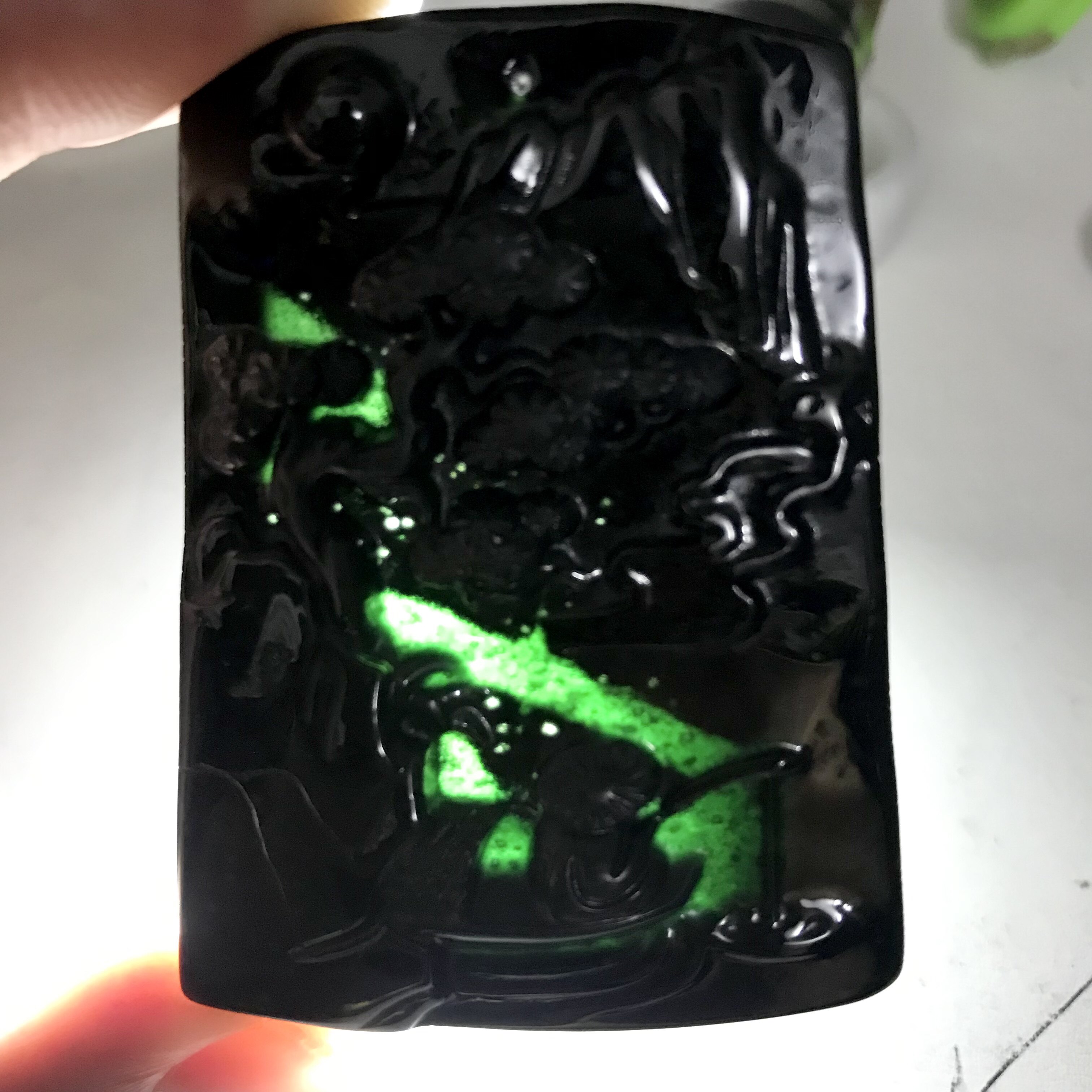缅甸墨翠吊坠忠贤翡翠大件山水
