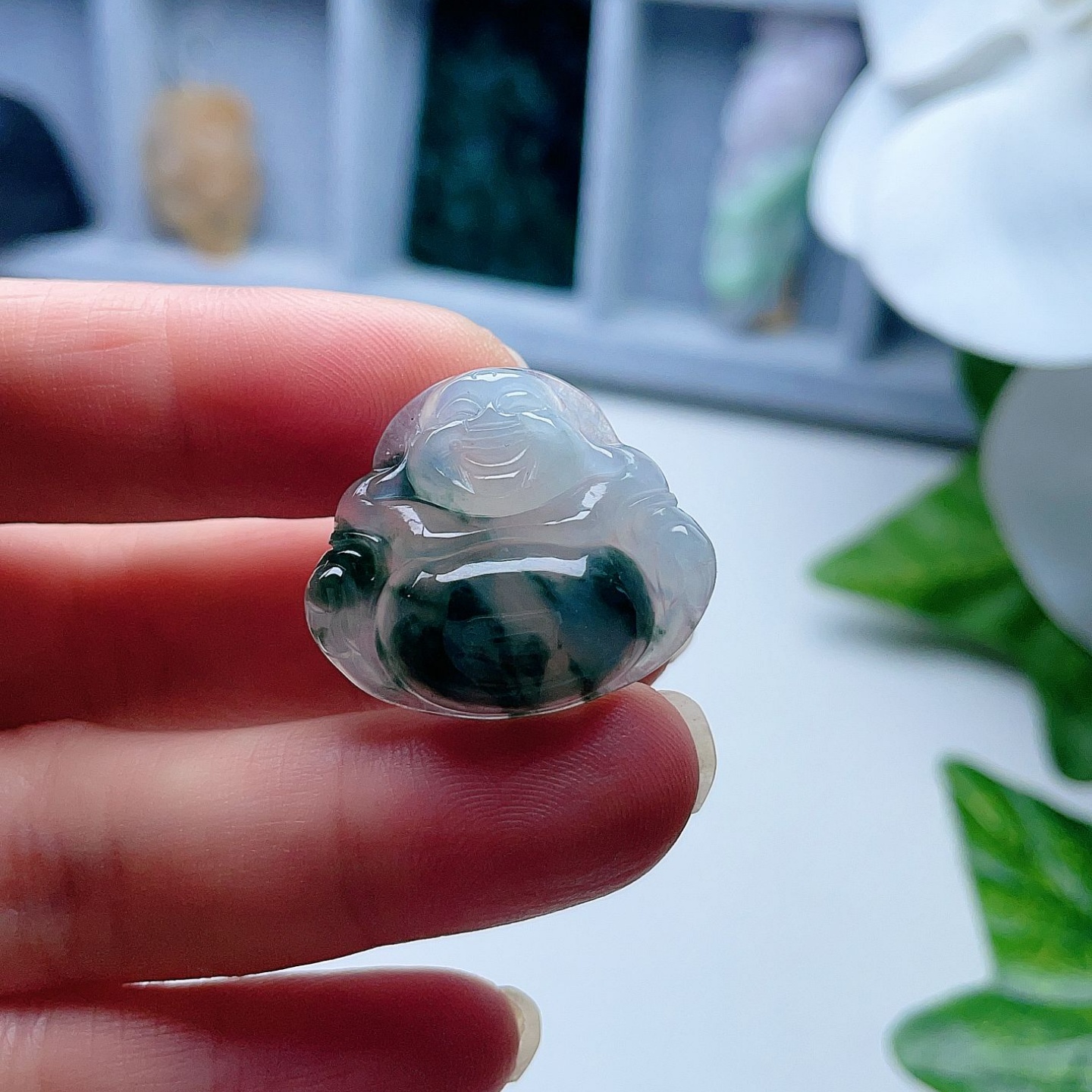 天然A货翡翠冰种弥勒佛吊坠淡绿飘菠菜绿缅甸老坑笑佛挂坠吉祥