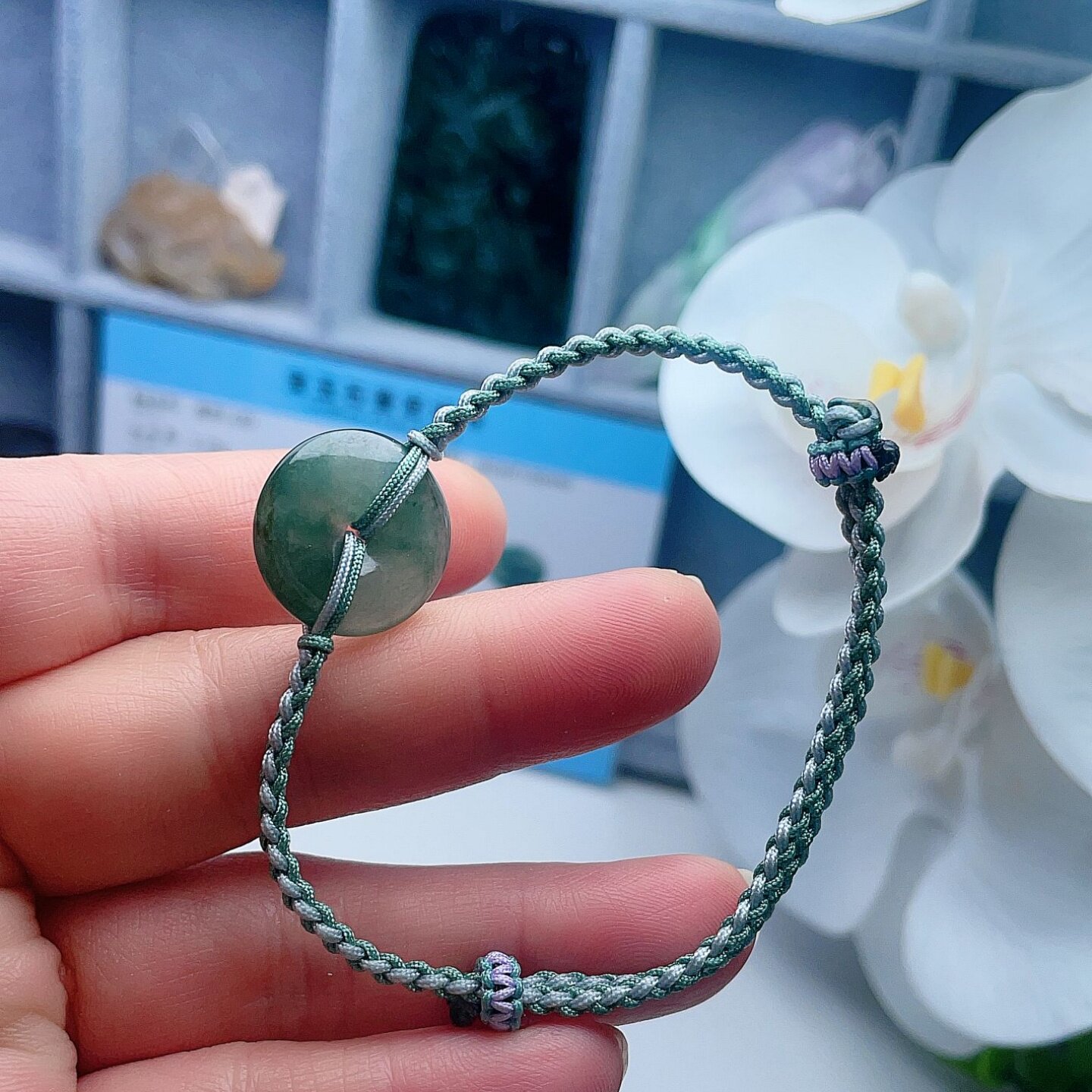 天然翡翠平安扣手链油青绿飘花