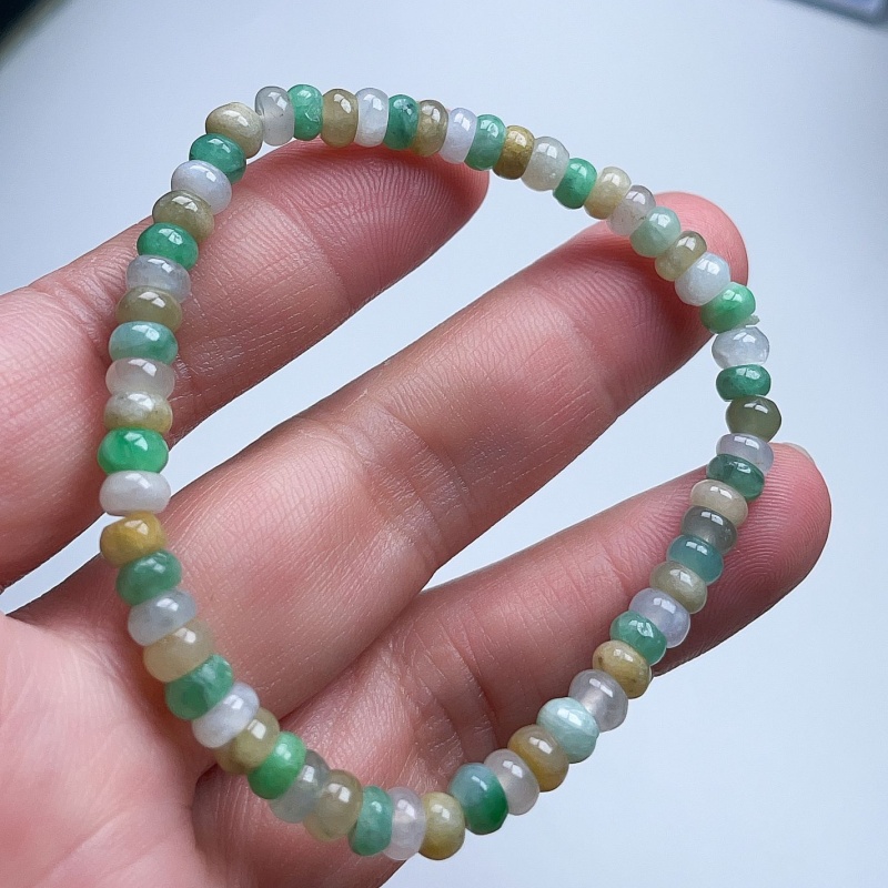 天然翡翠算盘珠手链白黄绿福禄寿