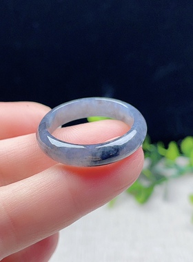 缅甸A货翡翠灰乌鸡戒指23MM天然老坑飘花意境大指环31号玉跑环