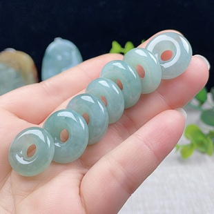 A货翡翠淡绿厚装甜甜圈吊坠天然缅甸路路通手链玉坠平安幸运圈