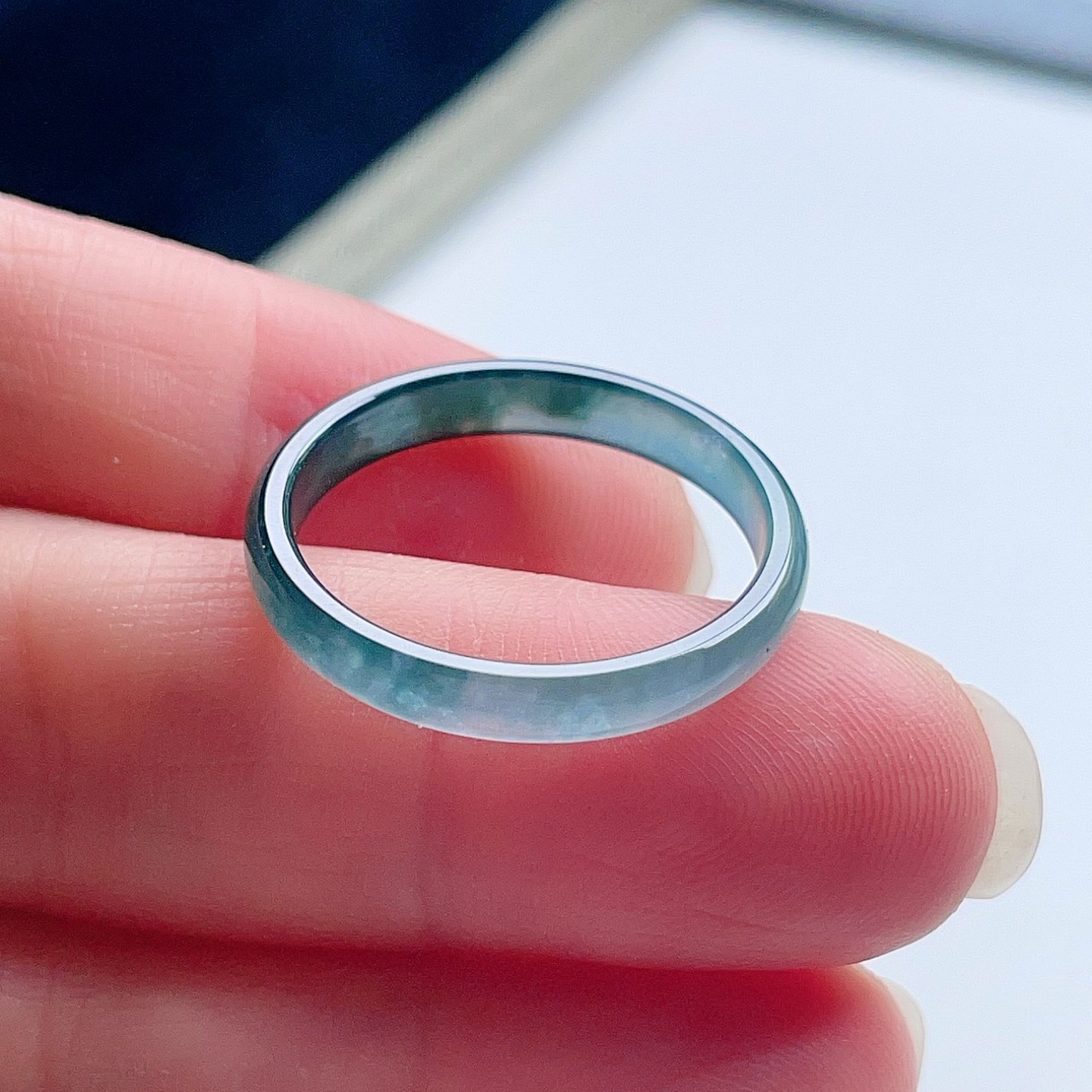 天然翡翠戒指晴水蓝绿双彩意境