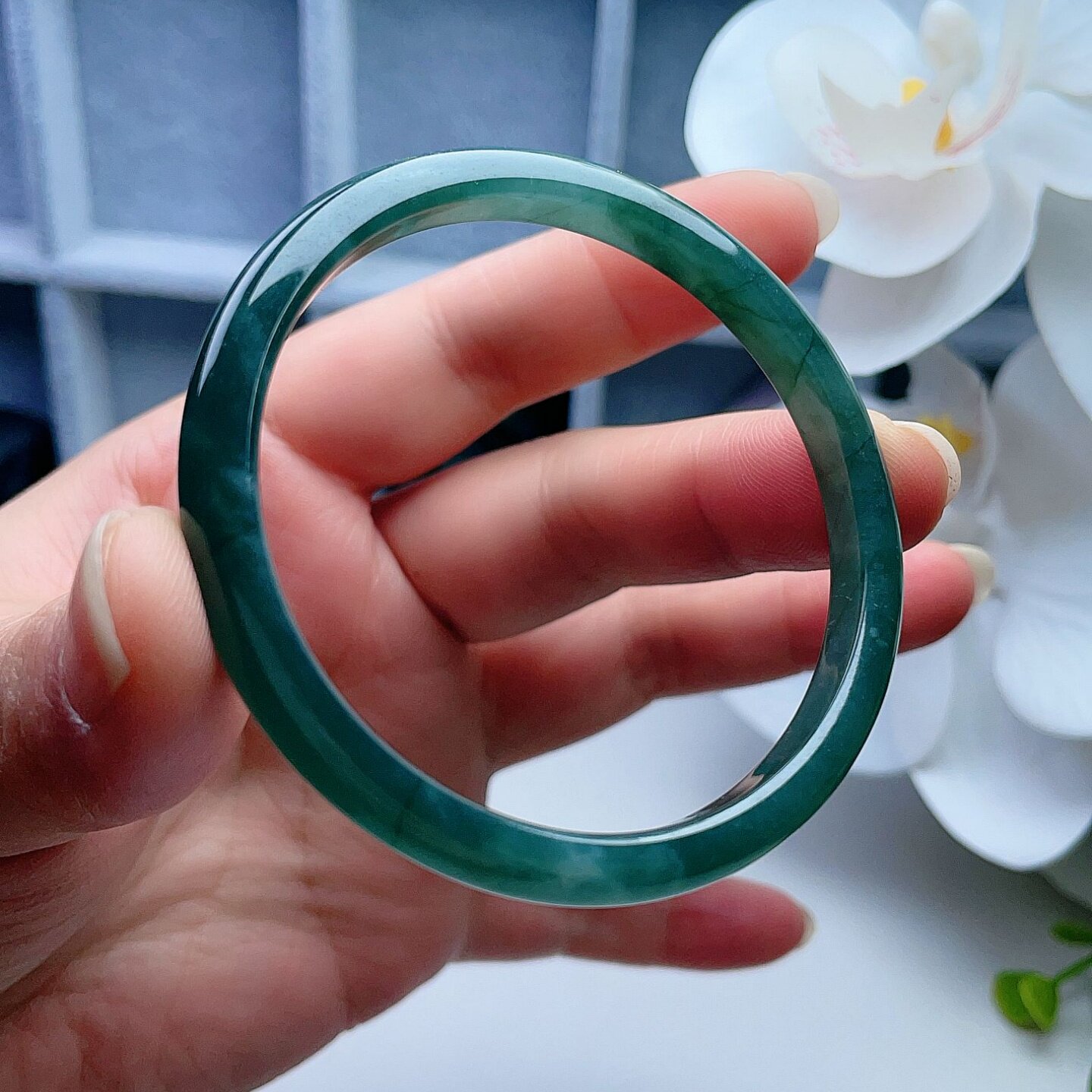 天然翡翠小手镯蓝绿飘花意境优雅