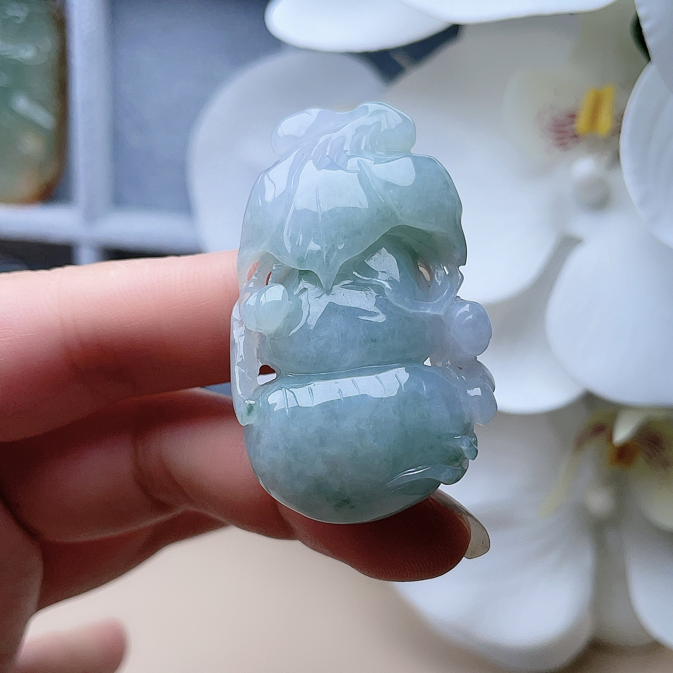 天然A货翡翠淡紫乳白葫芦吊坠缅甸老坑玉飘花福禄寿入财金玉满堂