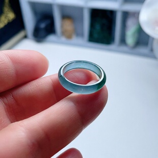 A货翡翠冰种戒指天空海蓝绿飘乌鸡17.1mm天然老坑玉指环意境14#