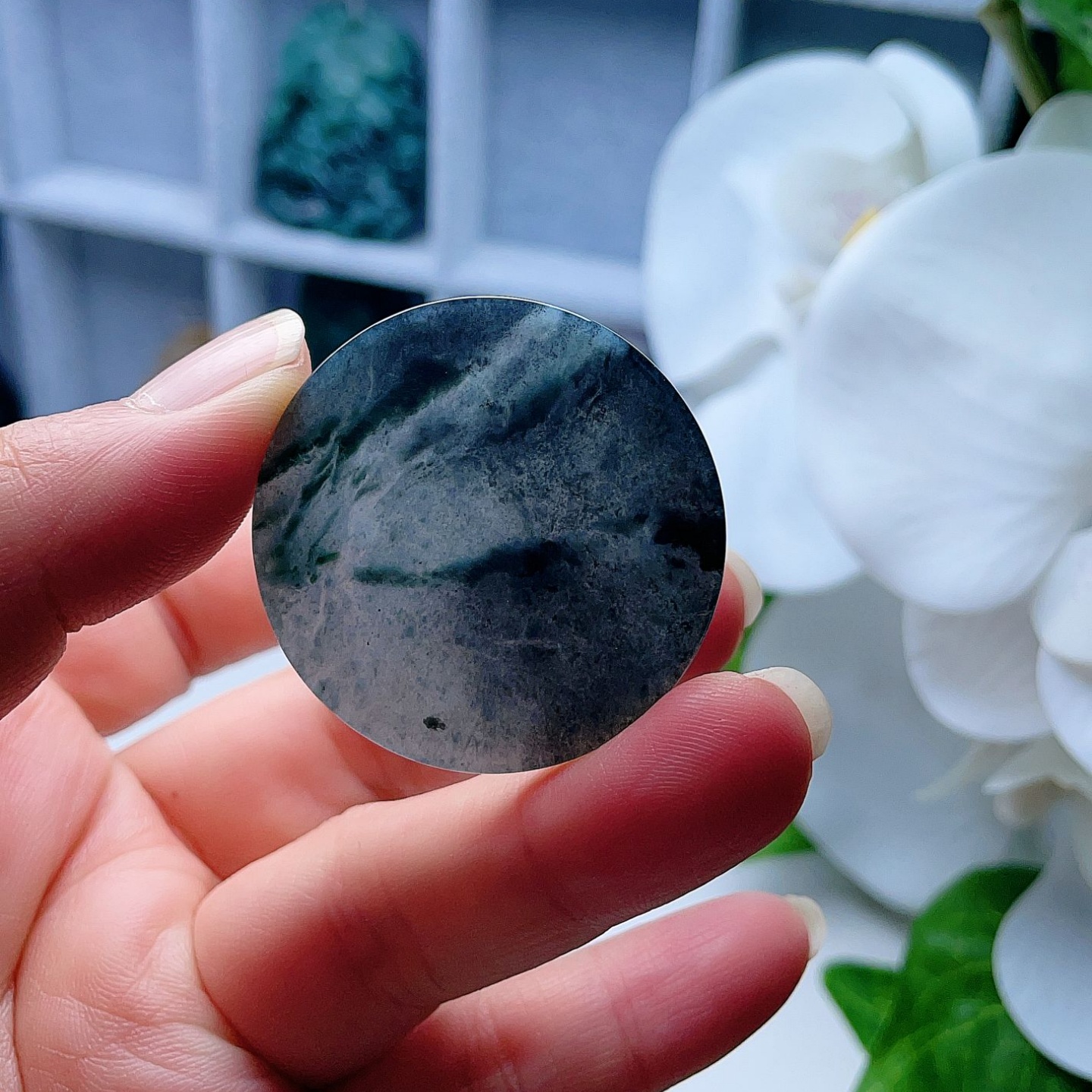 天然翡翠冰种无事牌吊坠蓝绿飘花