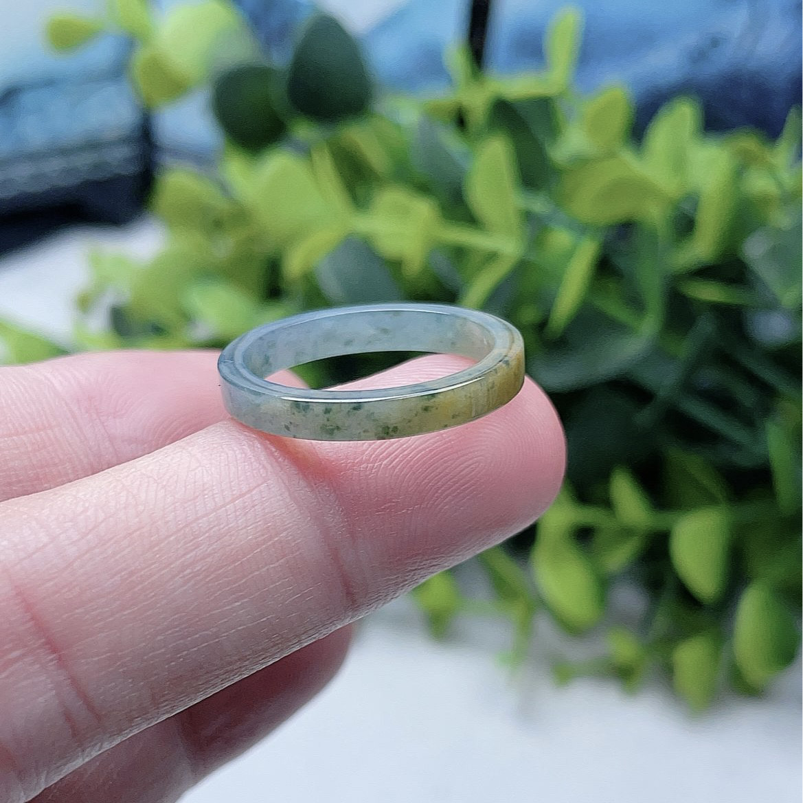 翡翠A货黄蓝戒指18.7mm天然老坑福禄寿指环19#圈戒细条方戒跑环