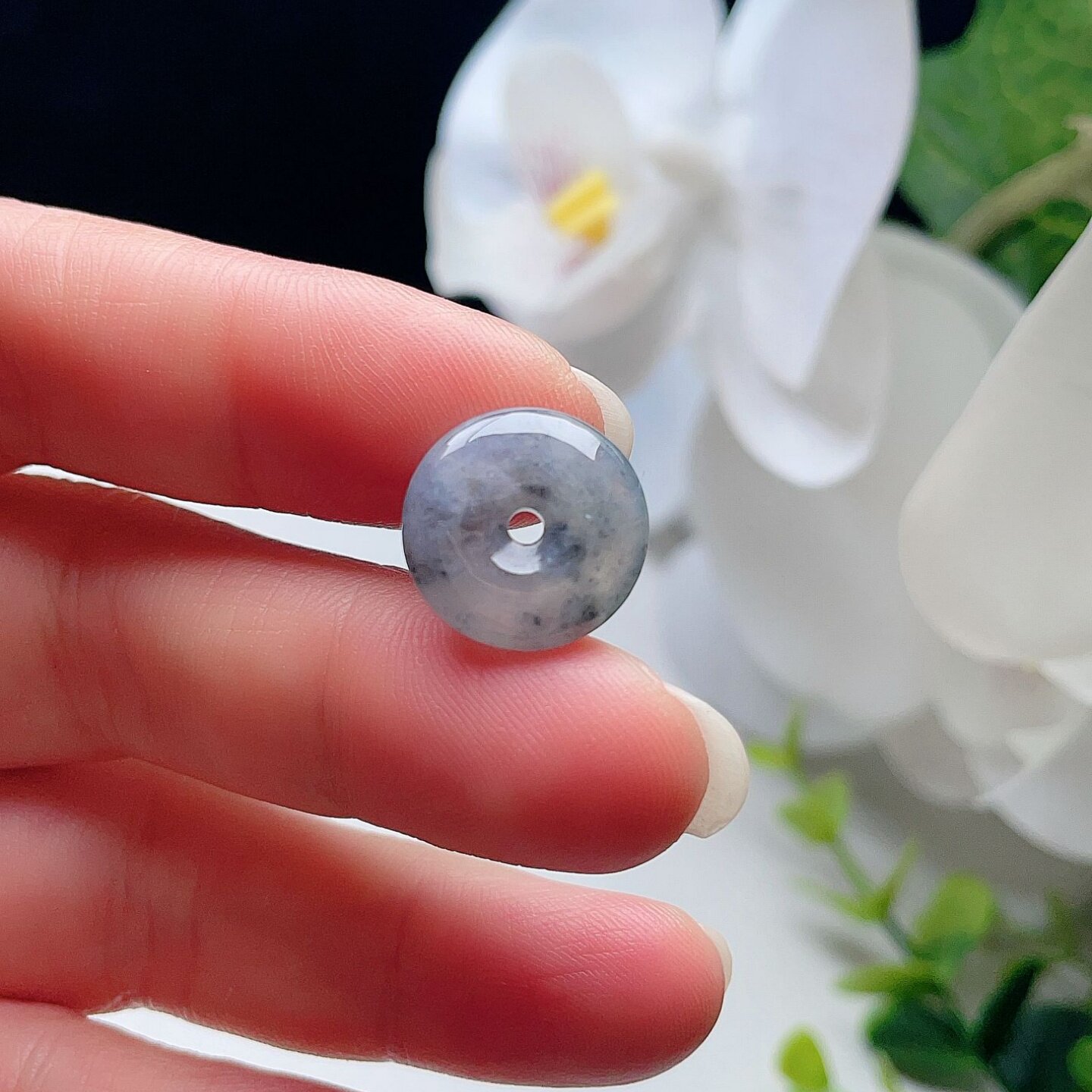 天然翡翠小平安扣吊坠乌鸡飘花