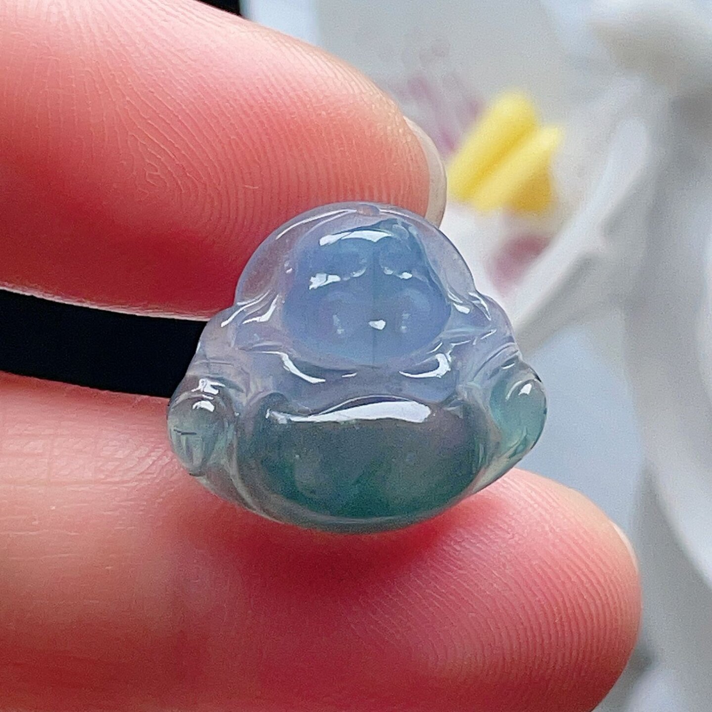 天然翡翠弥勒佛吊坠烟紫蓝绿双彩