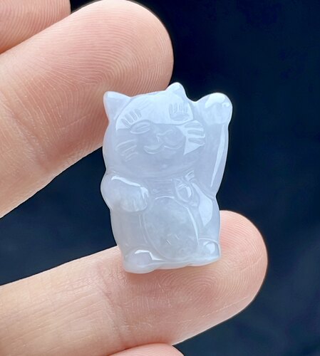 天然缅甸老坑立体幸运玉猫冰糯种A货飘花淡紫白绿翡翠猫吊坠小猫