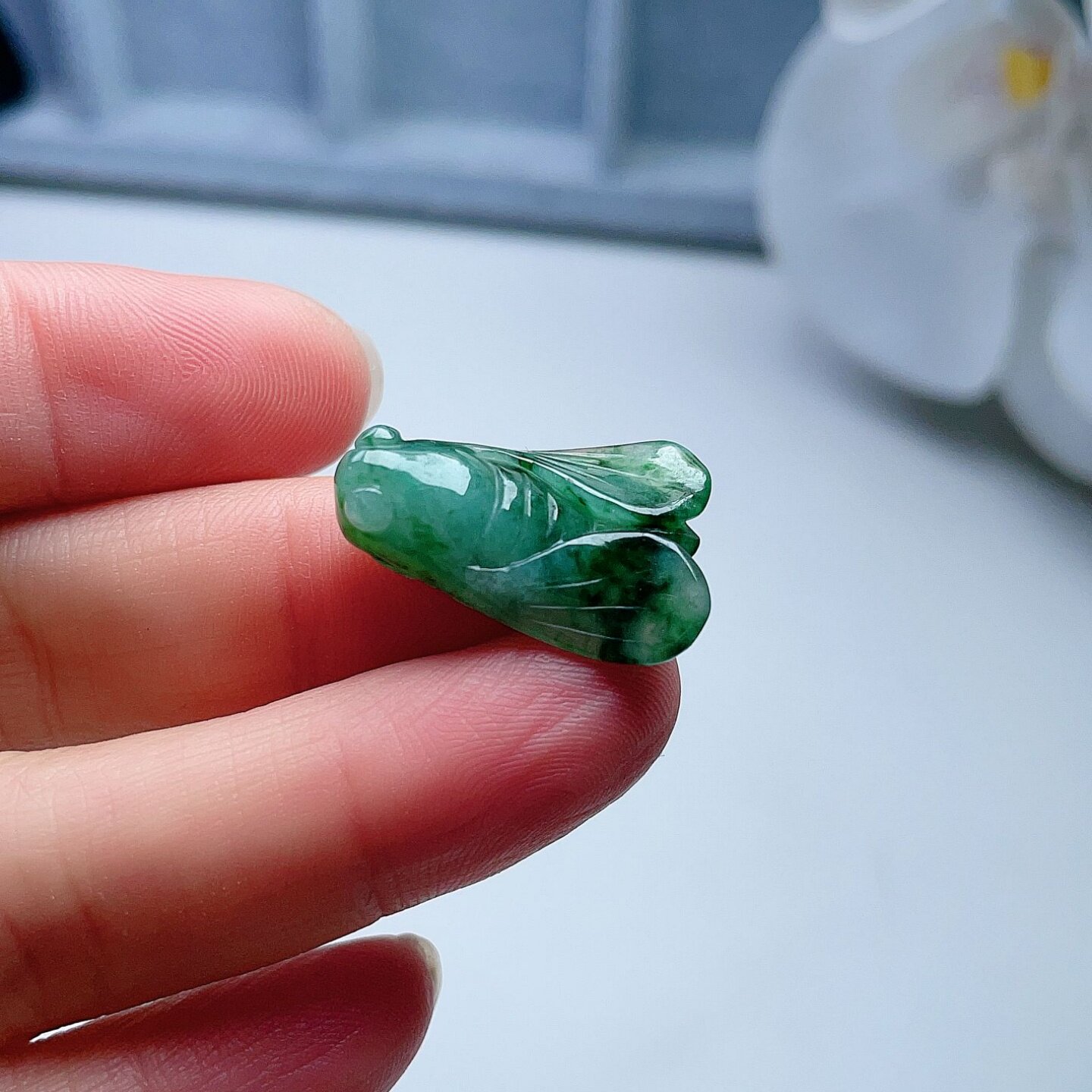 天然A货翡翠小知了吊坠满阳绿飘辣绿缅甸老坑玉蝉挂坠吉祥如意