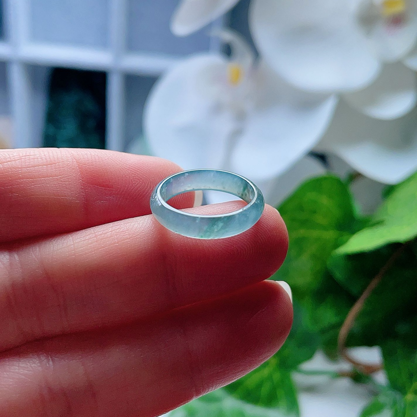 A货翡翠戒指晴水绿飘花15.5mm天然老坑玉指环飘雪花棉意境清新9#