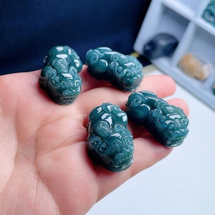 A货翡翠霸王貔貅吊坠蓝绿深色天然老坑如意皮丘手链挂坠幸运灵兽