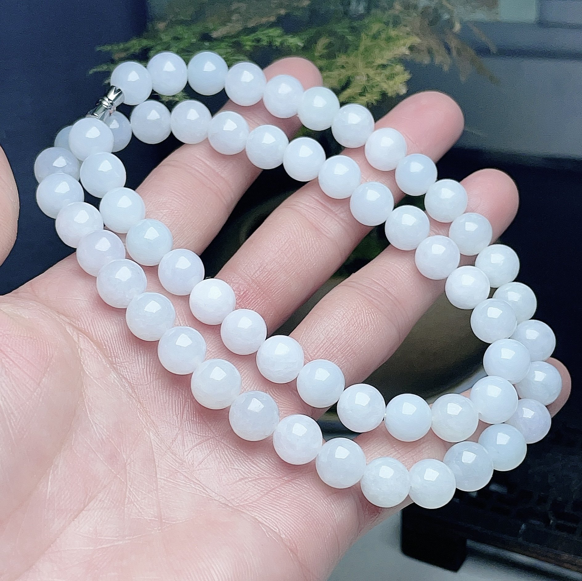 老坑天然A货白冰底翡翠项链10mm珠链圆润佛珠挂链多圈手串手持链