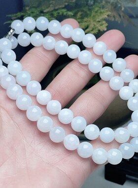 冰白月光圆珠项链翡翠忠贤天然