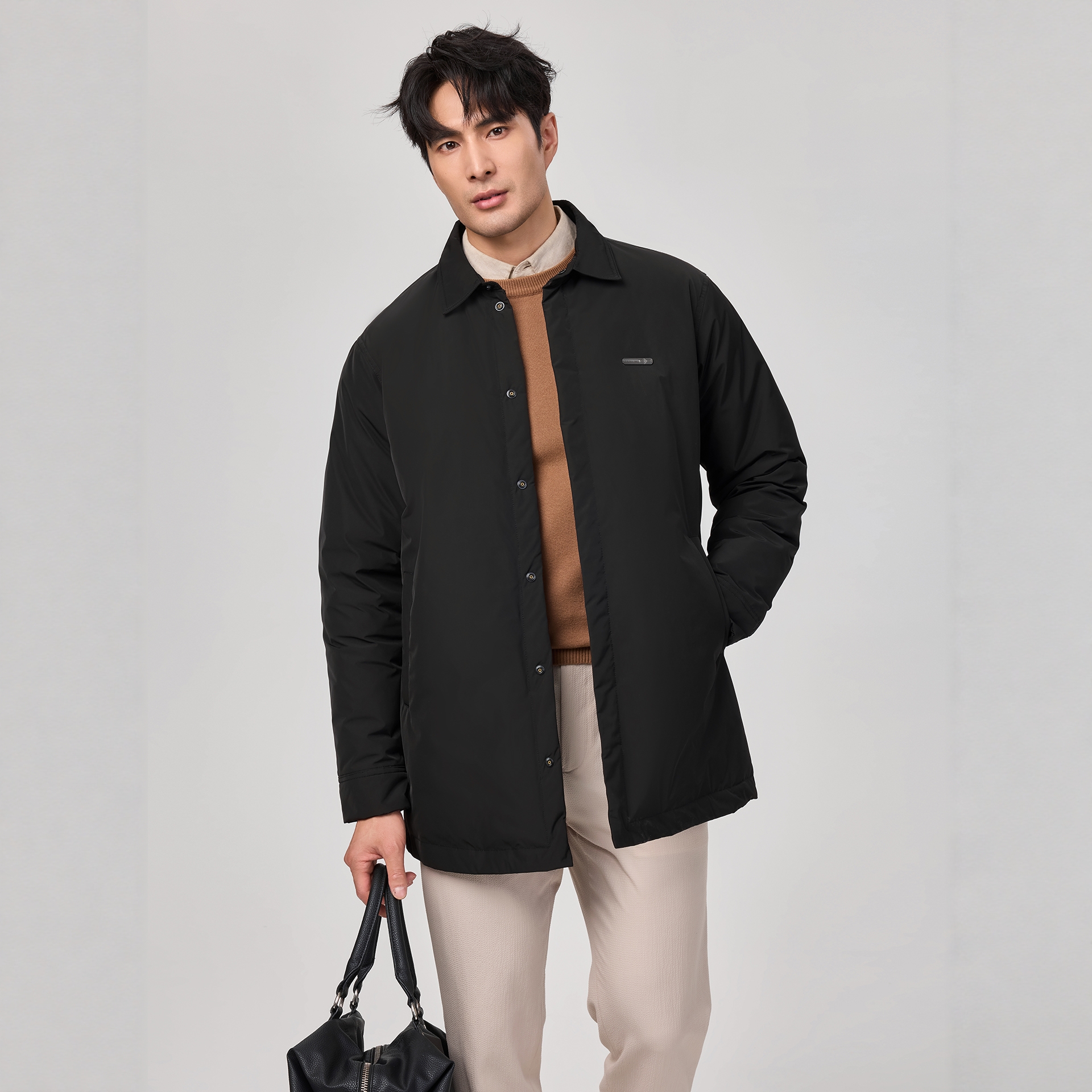 中长款男士商务行政羽绒服轻奢英伦绅士翻领保暖外套男