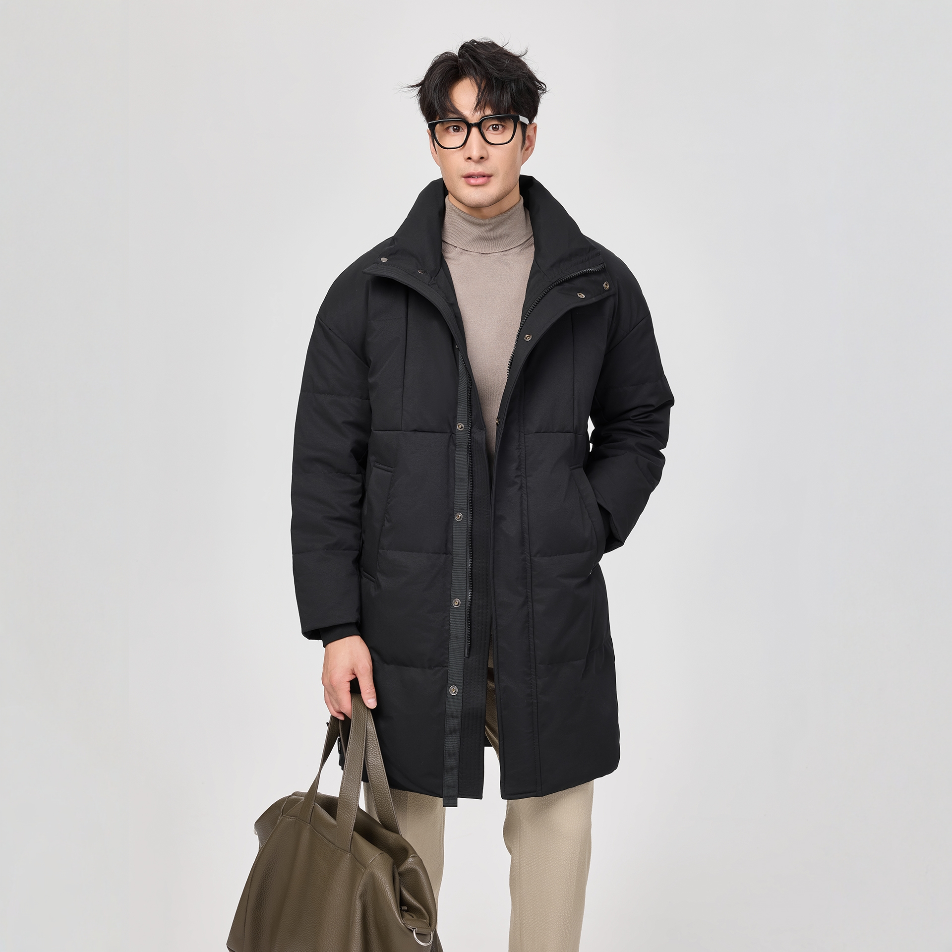 中长款男士商务行政羽绒服轻奢英伦绅士翻领拉链保暖外套男