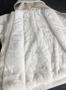 白灰色复古重磅羊羔绒外套秋冬加绒加厚百搭拉链开衫冬季连帽卫衣