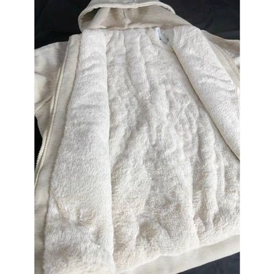 白灰色复古重磅羊羔绒外套秋冬加绒加厚百搭拉链开衫冬季连帽卫衣