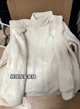 韩版小众立领加厚羊羔绒内胆棉服冬季宽松慵懒感保暖休闲百搭卫衣
