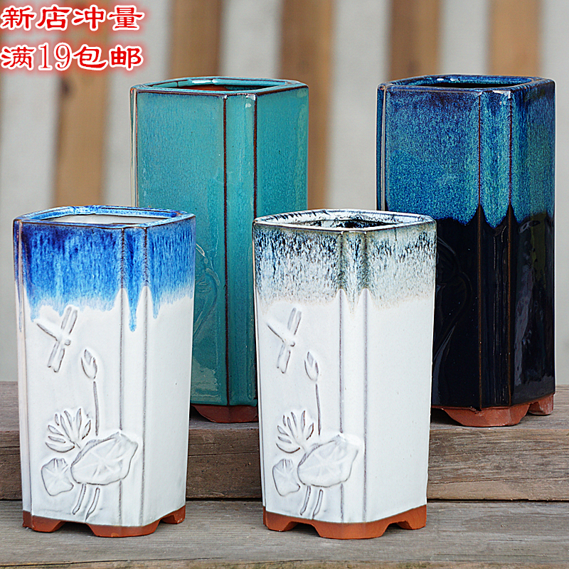 多肉花盆方切口法师老桩悬崖方口盆大号高陶瓷绿植复古粗陶透气盆