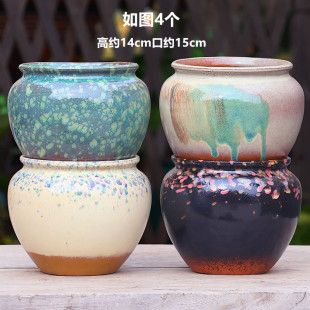 手工粗陶圆盆大口多肉花盆老庄多肉群生盆紫砂陶罐陶瓷植物花卉盆