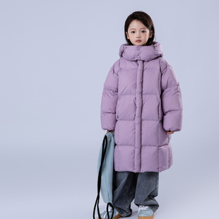 韩国儿童羽绒服秋冬新款男童女童中大童中长款过膝连帽白鸭绒外套