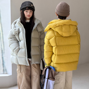 儿童羽绒服韩版男童女童中大童加厚连帽白鸭绒外套泡芙款面包服潮