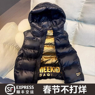 韩国黑金儿童羽绒马甲小童大童秋冬背心男童女童宝宝连帽加厚坎肩