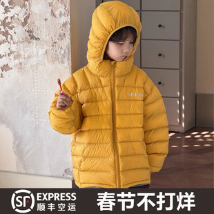 2025年韩版新款男童女童儿童轻薄款排骨羽绒服中大童洋气连帽外套