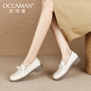 女春季 一脚蹬平底真皮单鞋 2025新款 厚底百搭女鞋 时尚 英伦风乐福鞋