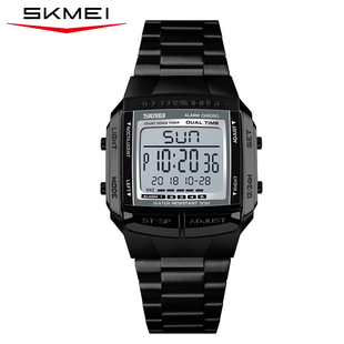 时刻美手表男士款商务多功能夜光潮流方形电子手表防水运动复古表