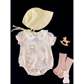 婴儿衣服夏季 纯棉a类新生儿包屁衣女宝连体衣爬服哈衣花边领 薄款