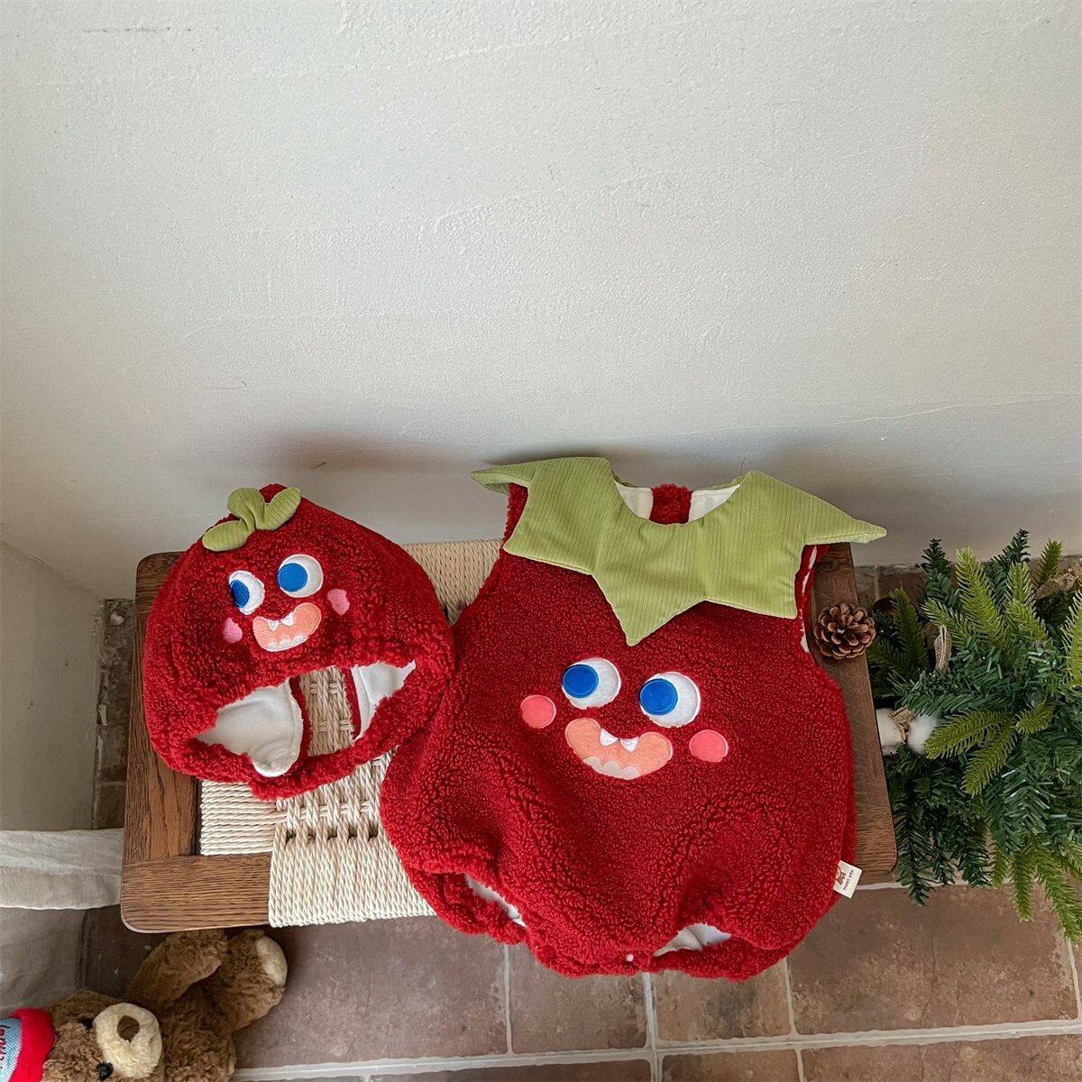 婴儿衣服秋冬可爱卡通包屁衣红色包屁衣带帽哈衣保暖舒适带帽通用