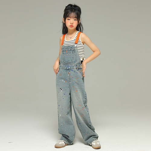 小女森泼墨背带裤春夏休闲