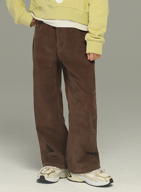 小女森女童冬款加绒灯芯绒裤子儿童直筒裤加厚阔腿裤大童女装长裤