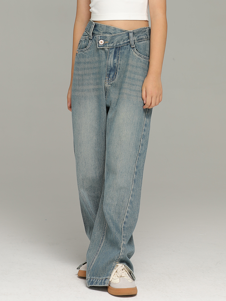 小女森春秋休闲牛仔阔腿裤
