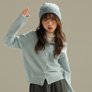 小女森女童春秋毛衣针织衫中大童翻领开衫儿童软糯慵懒高领毛衣潮