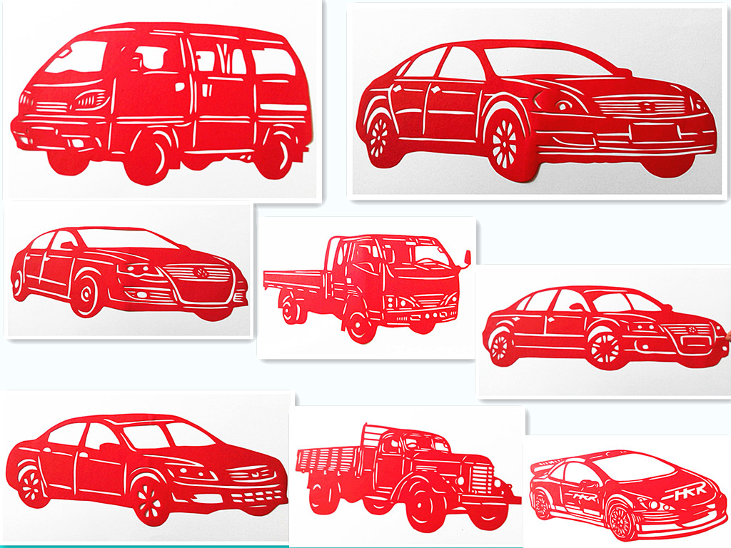 纯手工剪纸画刻画镂空画 各类车剪纸作品画红色 双面红宣纸材质