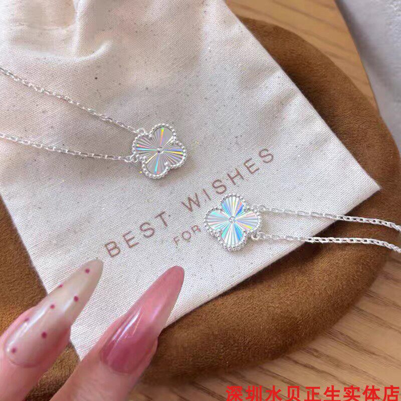 深圳水贝正生炫彩幸运四叶草纯银项链足银999时尚轻奢送女友礼物